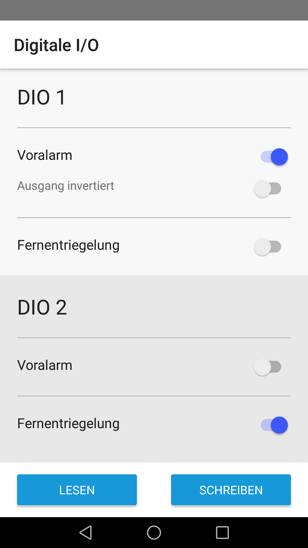 An example of the separate inputs and outputs via the configurable digital I/O pin.