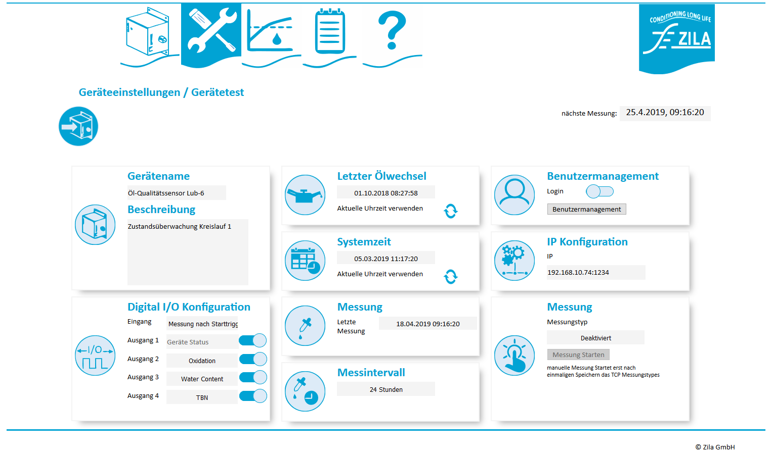 Übersichtliche und benutzerfreundlicheClear and user-friendly user interface for reading out the sensor data.