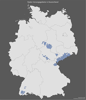 Karte der Radon-Vorsorgegebiete in Deutschland
