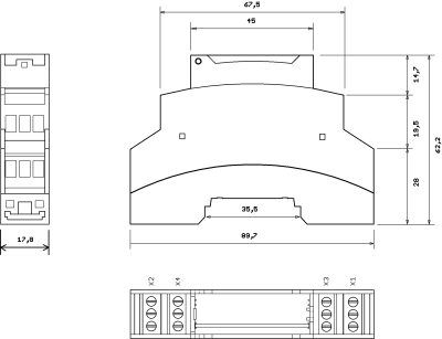 technische Zeichnung und Abmessungen CANopen E/A Modul