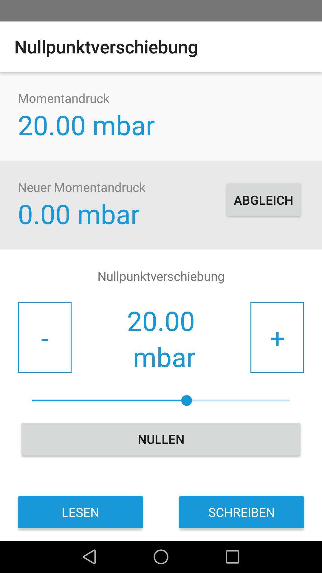 Differenzdruckbegrenzer App Einstellung der Nullpunktverschiebung