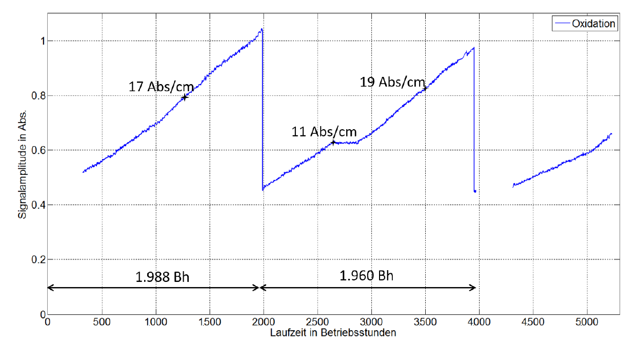 Oxidationsverlauf mit Ölzustandssensor BHKW 800 kW el