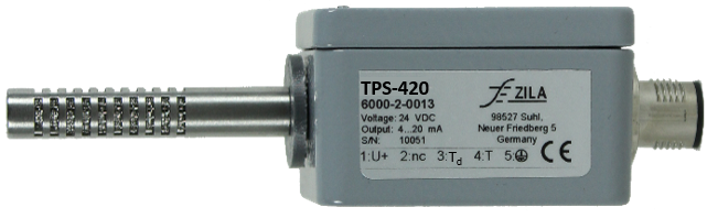 analoger Klimasensor mit Messspitze in grauem Metall Gehäuse